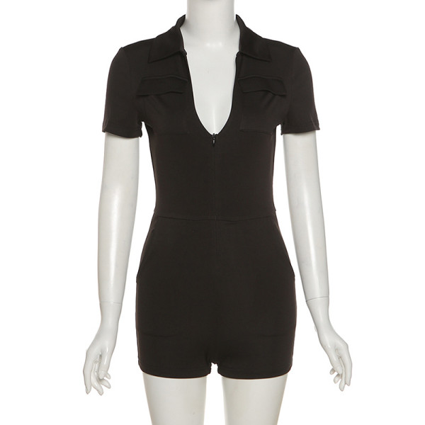 New sexy package hip high waist tight-fitting solid color casual sports jumpsuit K21Q03500
