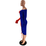 Fashion sexy drawstring pleated collar color dress OM1566