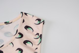 Fashion printed round neck sleeveless slim-fit buttocks jumpsuit P155138A