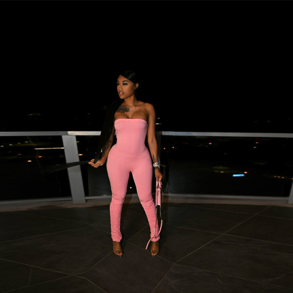 Fashion women's solid color sexy chest-wrapped tight-fitting sports jumpsuit for women  K21Q03186