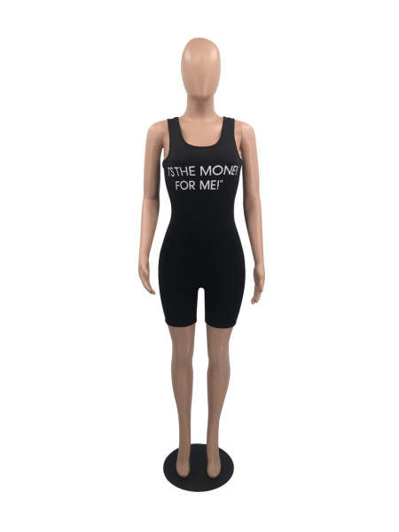 Vest sleeveless printed letters sexy skinny jumpsuit HY8060