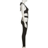 Fashion Irregular Low Cut Vest Sexy Hollow Skinny Pants  K21S03376