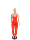 Fashion sexy loose back deep V solid color jumpsuit Y8077