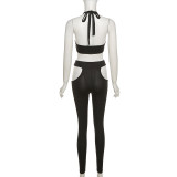 Fashion Irregular Low Cut Vest Sexy Hollow Skinny Pants  K21S03376