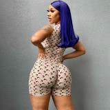 Fashion printed round neck sleeveless slim-fit buttocks jumpsuit P155138A