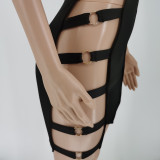 Summer fashion ring side hollow black short-sleeved jumpsuit BC3026