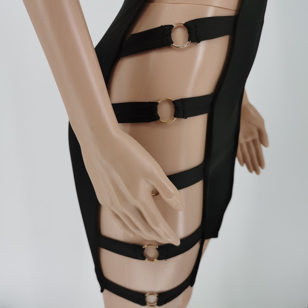 Summer fashion ring side hollow black short-sleeved jumpsuit BC3026