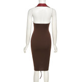 Fashion suit collar low-cut ruffled sexy bag hip dress  K21D03346