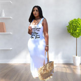 Solid color letter print vest dress CQ105
