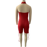 Fashion sexy solid color knitted tie halter jumpsuit DN8611