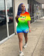 Rainbow gradient letter printing two-piece set CQ109