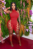 Fashion sexy solid color knitted tie halter jumpsuit DN8611