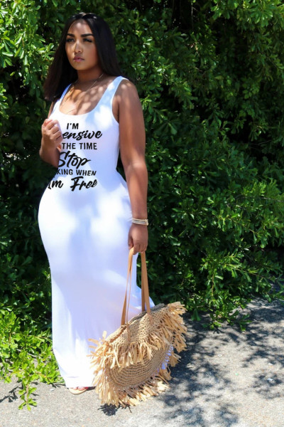 Solid color letter print vest dress CQ105