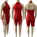 Fashion sexy solid color knitted tie halter jumpsuit DN8611