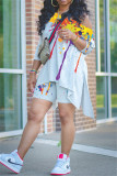 Two-piece set of slanted shoulders with positioning ink-splash printing LY009