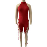 Fashion sexy solid color knitted tie halter jumpsuit DN8611