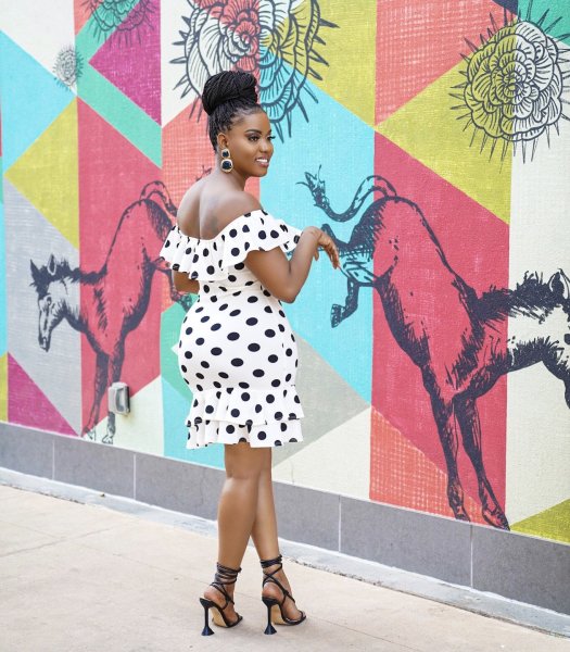 Fashion sexy one-shoulder ruffled polka dot print dress YZ1278