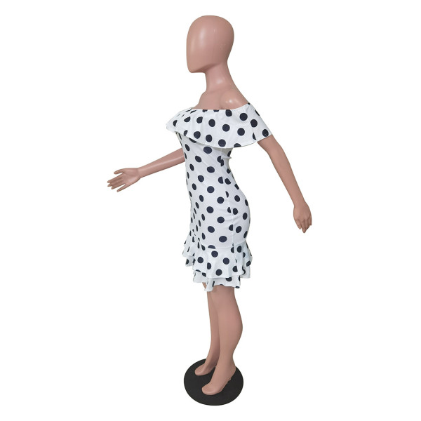 Fashion sexy one-shoulder ruffled polka dot print dress YZ1278