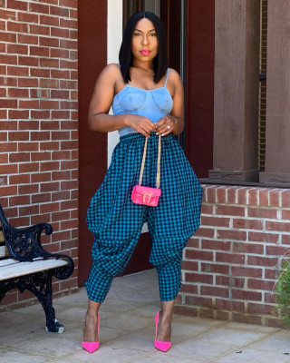 Fashion Plaid Loose Wide Leg Pants Casual Pants DN8613