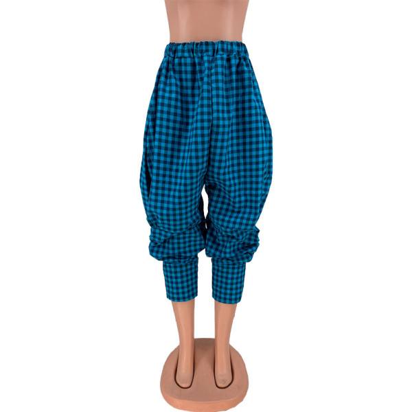 Fashion Plaid Loose Wide Leg Pants Casual Pants DN8613