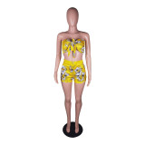Sexy fashion tube top shorts sleeveless print two-piece suit YZ1277