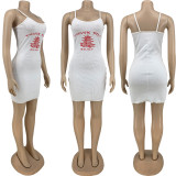 Tight-fitting knit sling print dress DN8612