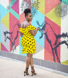 Fashion sexy one-shoulder ruffled polka dot print dress YZ1278