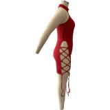 Fashion sexy solid color knitted tie halter jumpsuit DN8611