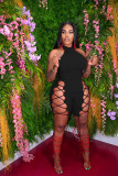 Fashion sexy solid color knitted tie halter jumpsuit DN8611