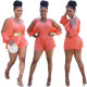 V-neck strapless sunscreen loose bat sleeve solid color hollow casual jumpsuit A5076