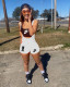 Two-piece shorts set with printed casual sports suspenders A8999