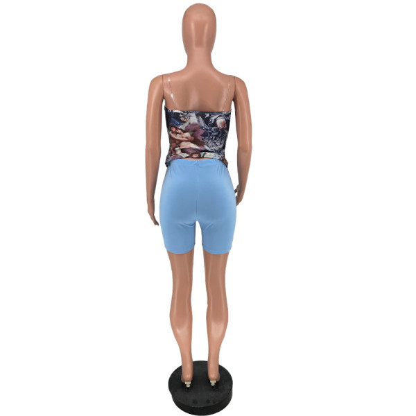 Oil painting printed body sculpting zipper two-piece set LY020