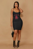 Tight-fitting knit sling print dress DN8612