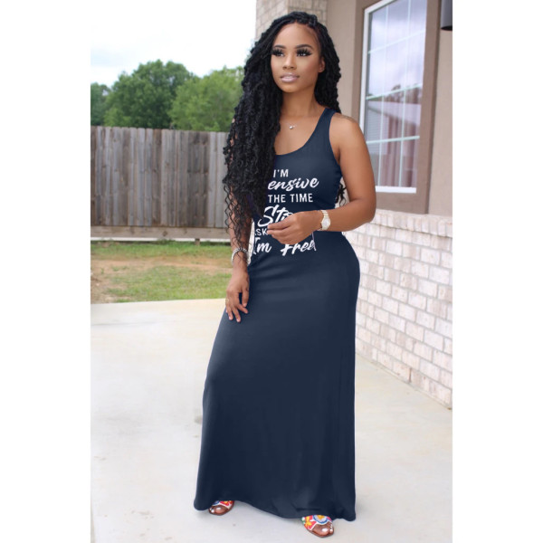 Solid color letter print vest dress CQ105