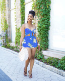 Sexy fashion tube top shorts sleeveless print two-piece suit YZ1277