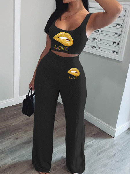 Pure color lip print two-piece vest CQ037