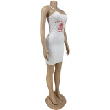 Tight-fitting knit sling print dress DN8612