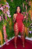 Fashion sexy solid color knitted tie halter jumpsuit DN8611