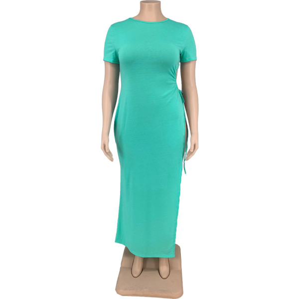 Plus size women's sexy fat lady high slit tie rope dress DN8605