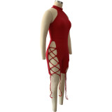 Fashion sexy solid color knitted tie halter jumpsuit DN8611