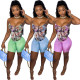 Oil painting printed body sculpting zipper two-piece set LY020