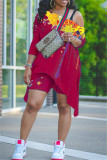 Two-piece set of slanted shoulders with positioning ink-splash printing LY009