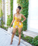 Sexy fashion tube top shorts sleeveless print two-piece suit YZ1277
