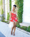 Sexy fashion tube top shorts sleeveless print two-piece suit YZ1277