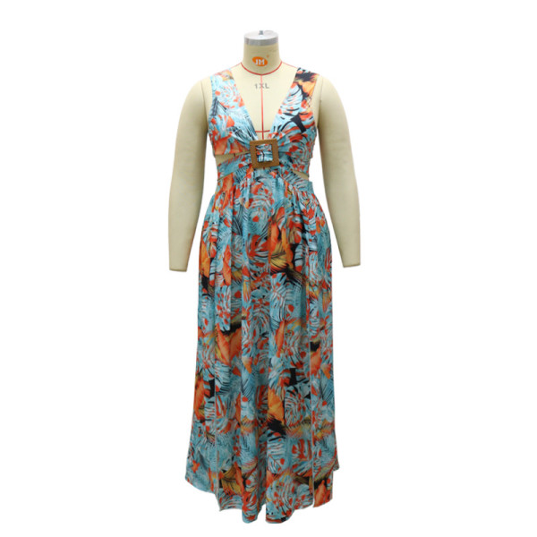 Fashion print sexy sling dress long skirt women irregular skirt CY1612