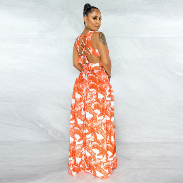 Fashion print sexy sling dress long skirt women irregular skirt CY1612