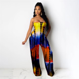 Elastic tube top casual printed jumpsuit LY037