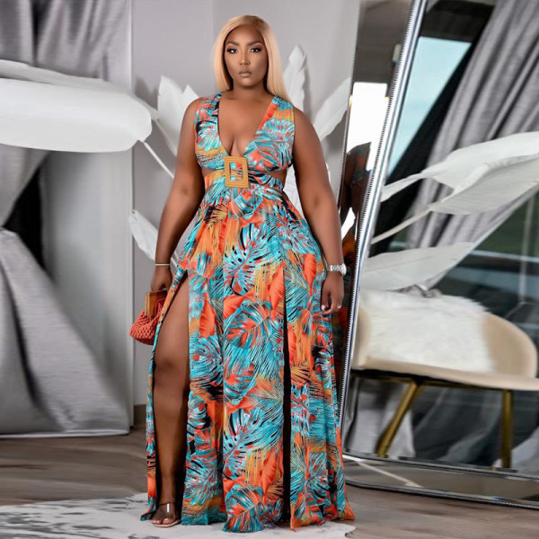 Fashion print sexy sling dress long skirt women irregular skirt CY1612