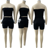 Elastic tube top body sculpting casual two-piece suit LY035