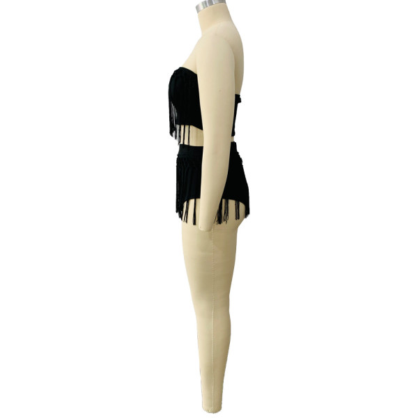 Fringed tube top swimsuit style two-piece suit LY034